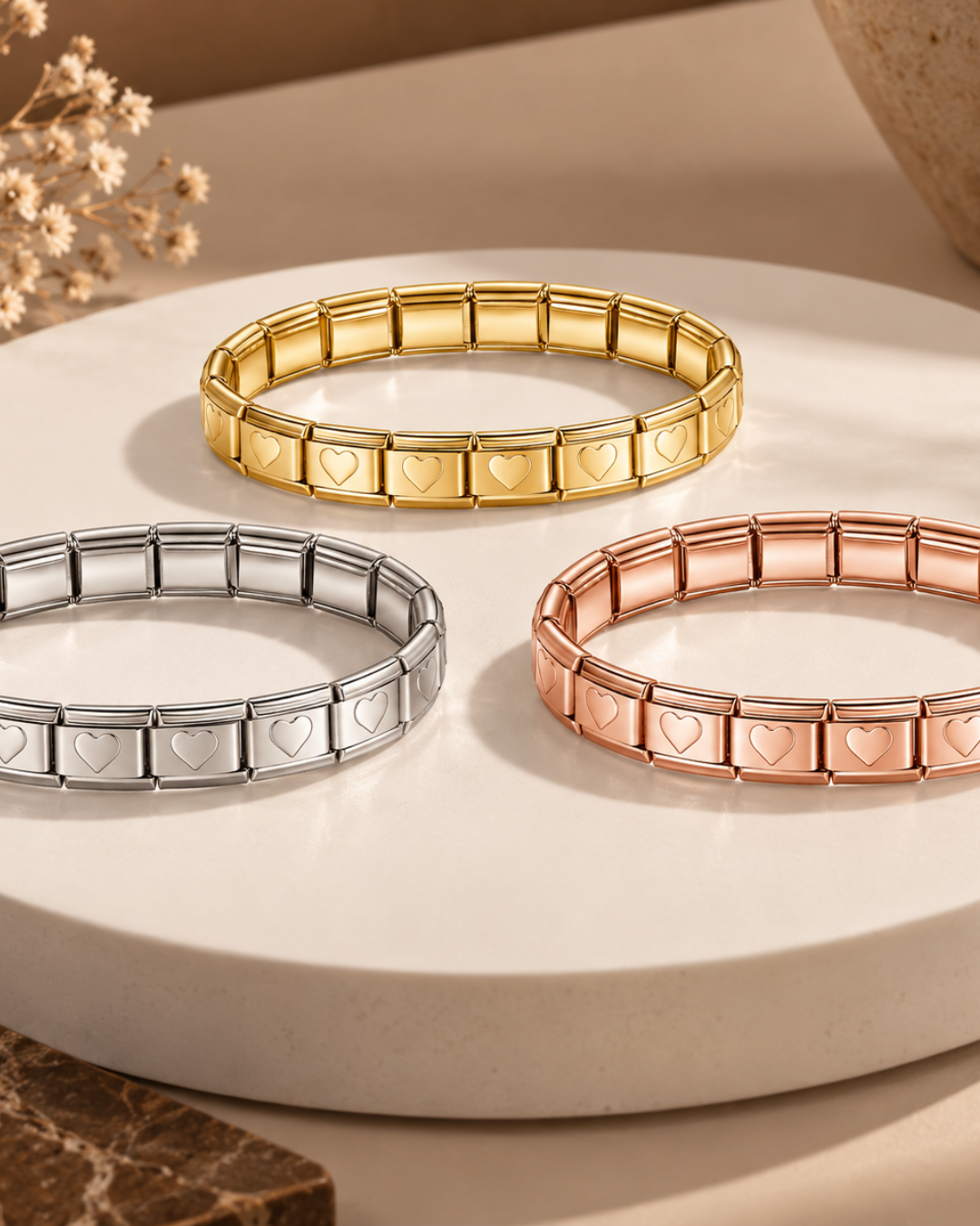 Bracelet Italien Argenté Cœurs