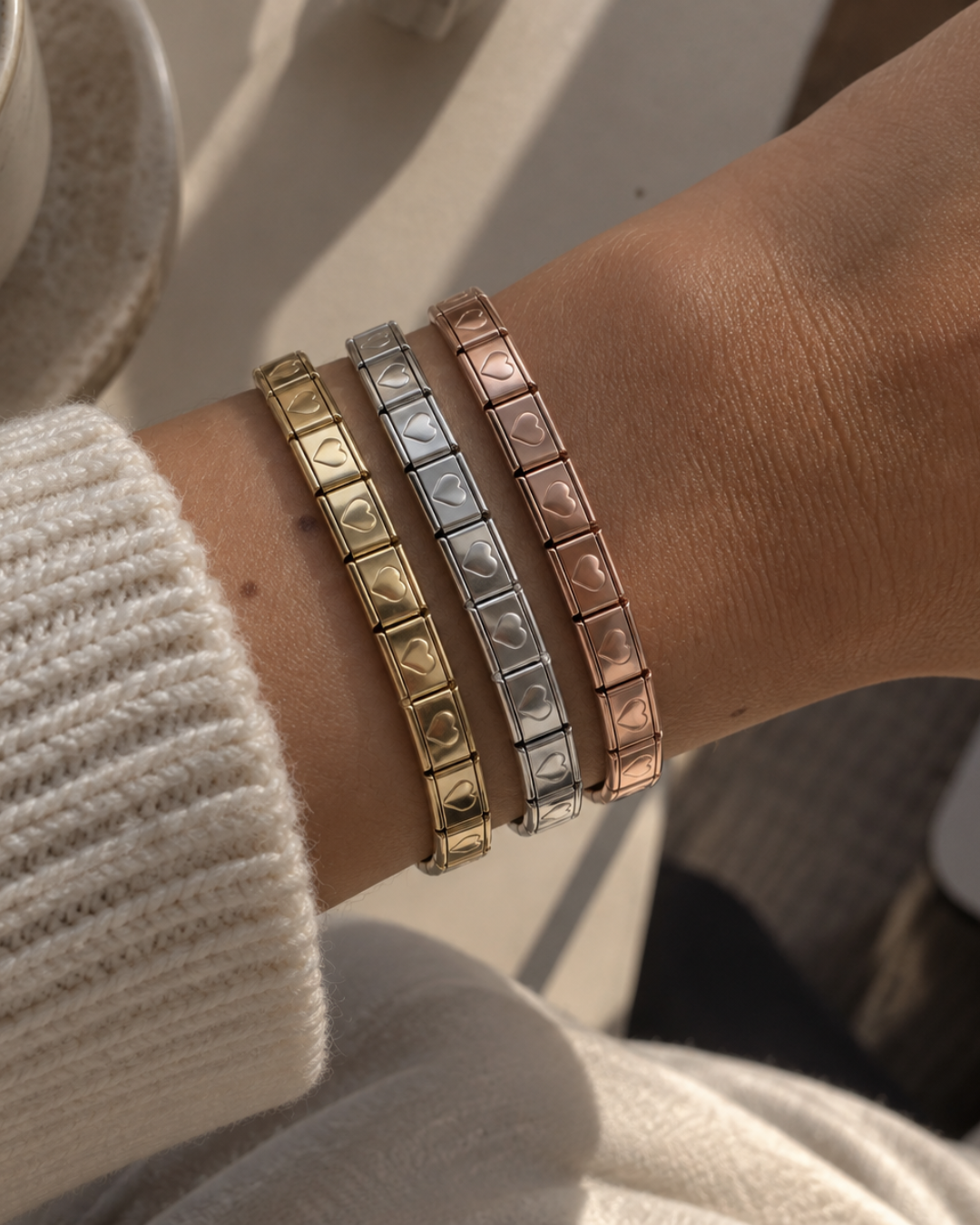 Bracelet Italien Argenté Cœurs