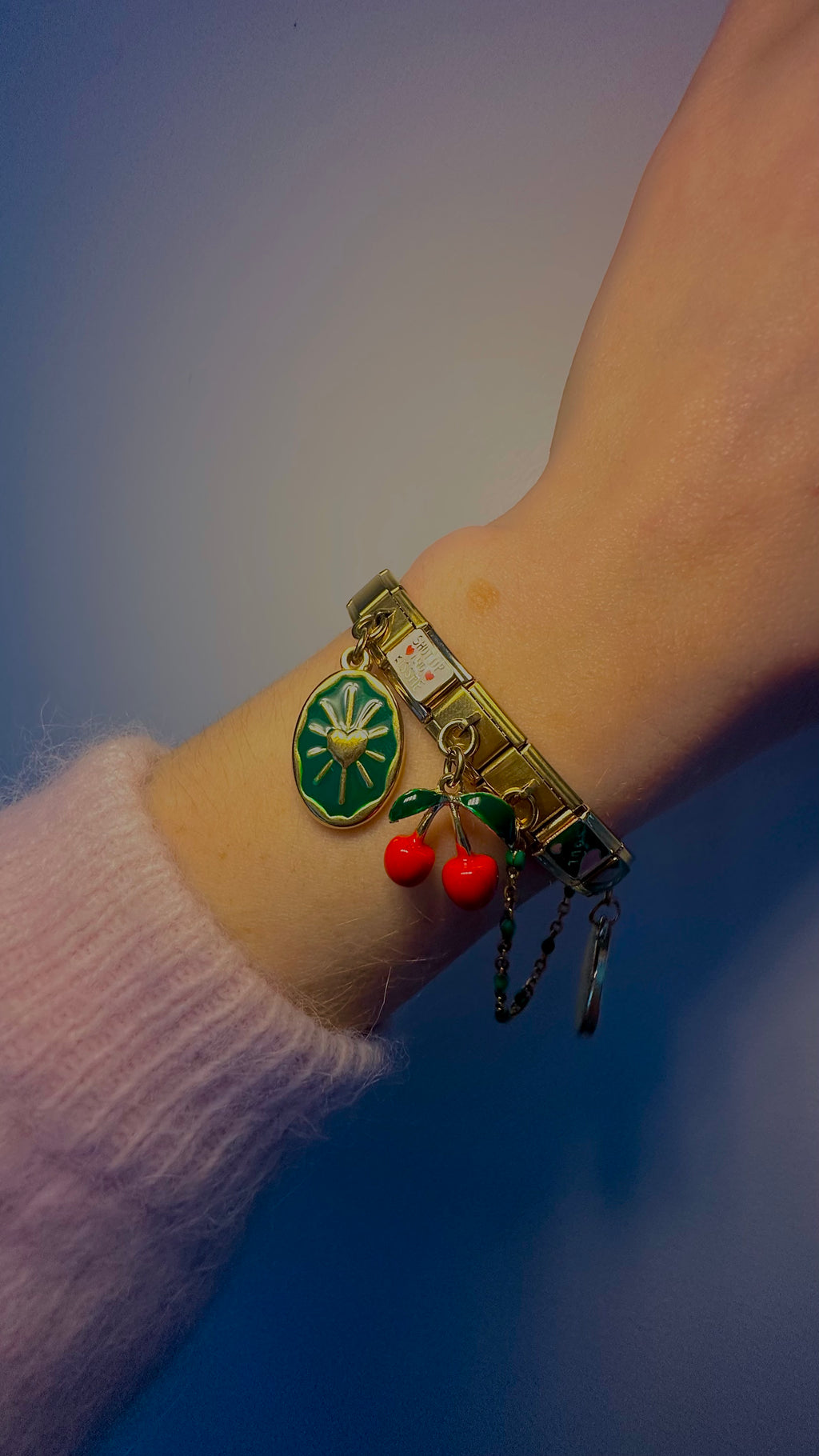 Charm Italien N°2 – Lueur de Jade | Gourmette Verte & Cœur Doré – Charmy Paris