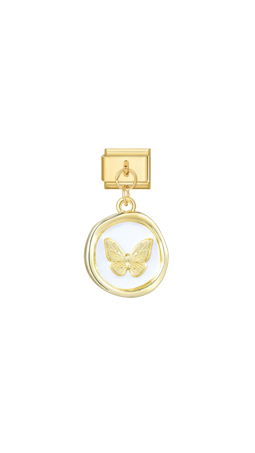 Charm N°8 – Papillon Doré sur Pierre Nacrée – Collection Douce Aura | Charmy Paris
