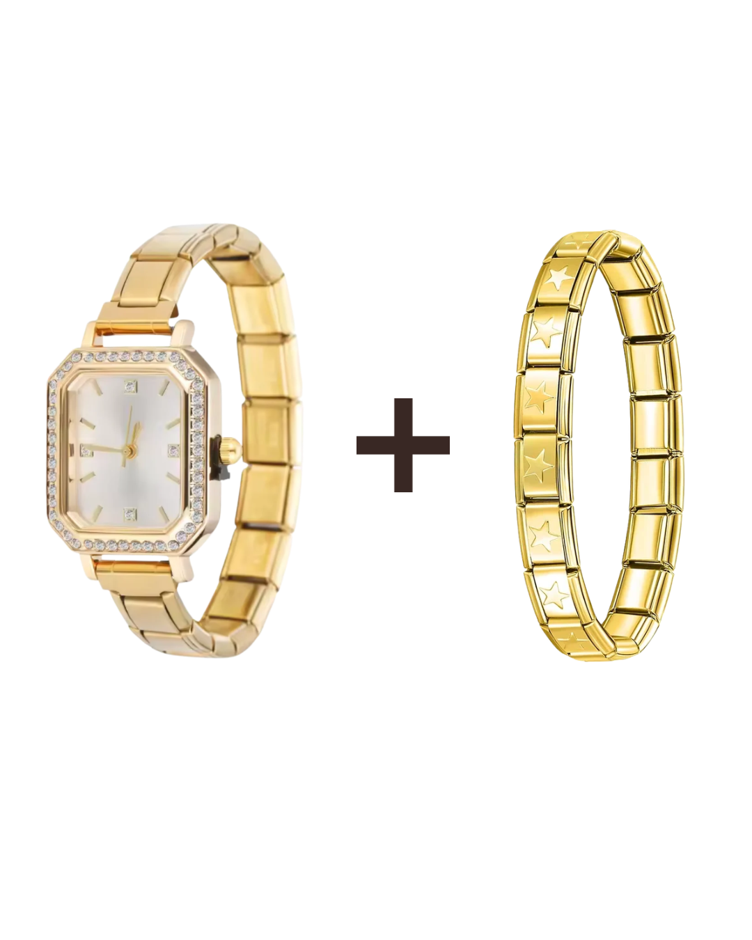 Montre Dorée & Bracelet Italien Étoiles