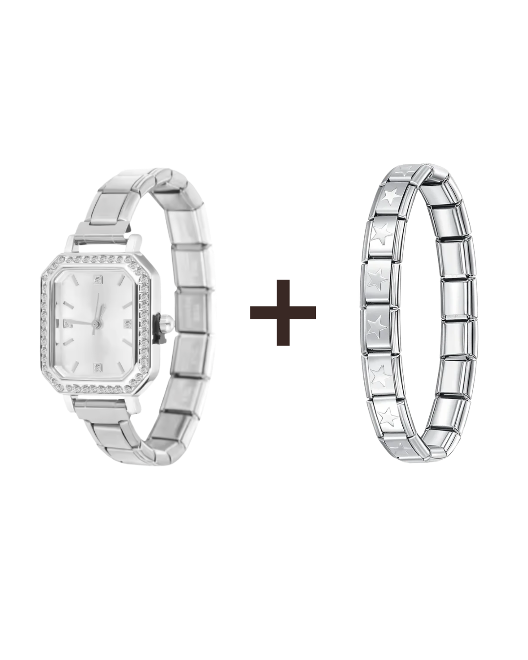 Montre Argentée & Bracelet Italien Étoiles