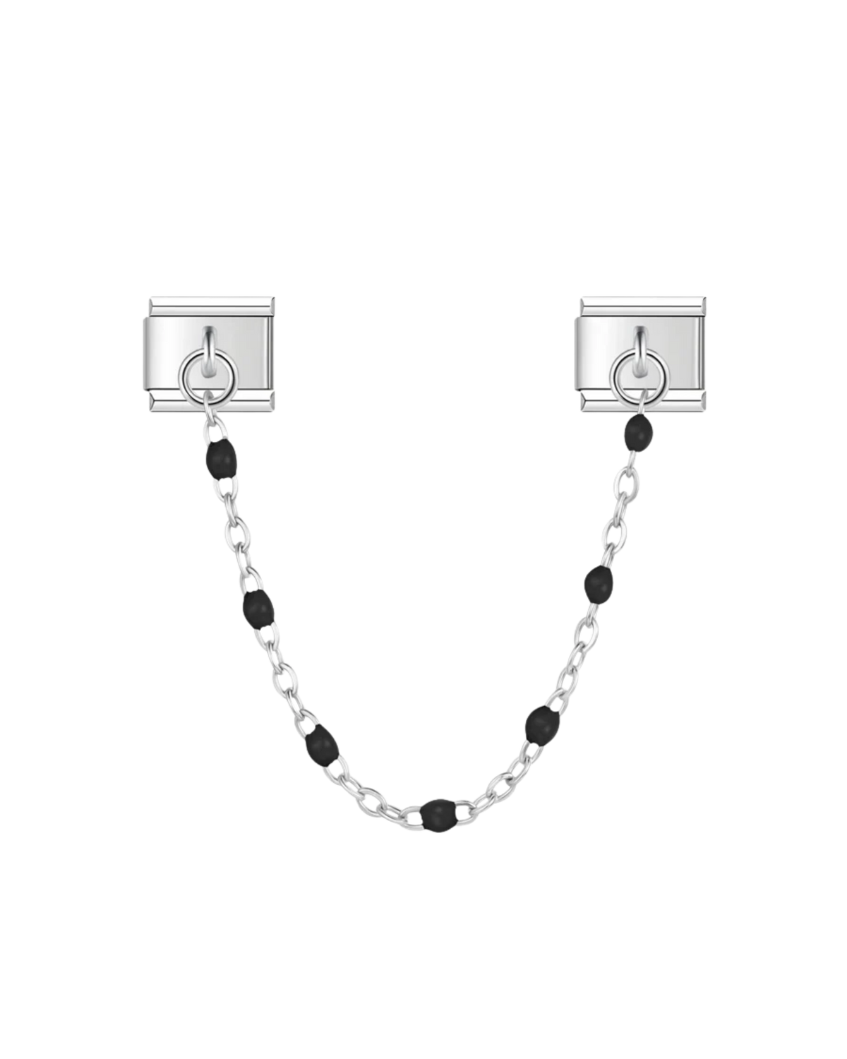 Chaîne Argentée Perles Noires Pendentif